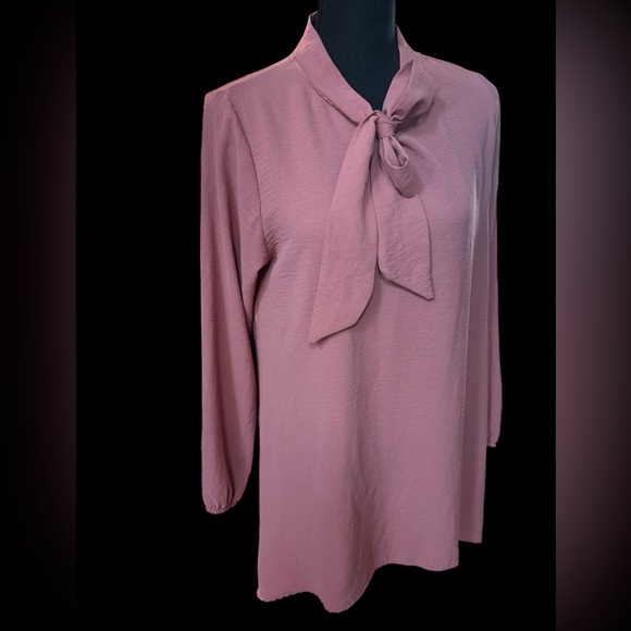 GULINS PINK TUNIC BLOUSE / MINI DRESS FORMAL HIGH LOW TIE SASH BOW DRESSY SZ M - Picture 5 of 9